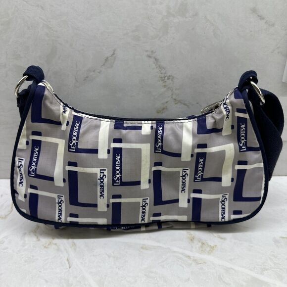 Vintage LeSportsac Blue/Gray White Crossbody Handbag Lightweight Nylon 90s - Picture 5 of 16
